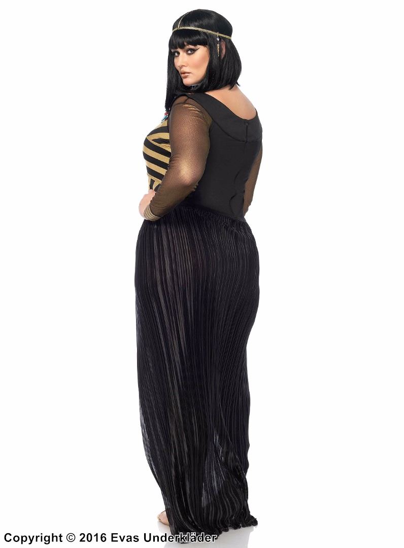 Egyptian queen Cleopatra, costume dress, gold shimmer, stripes, plus size
